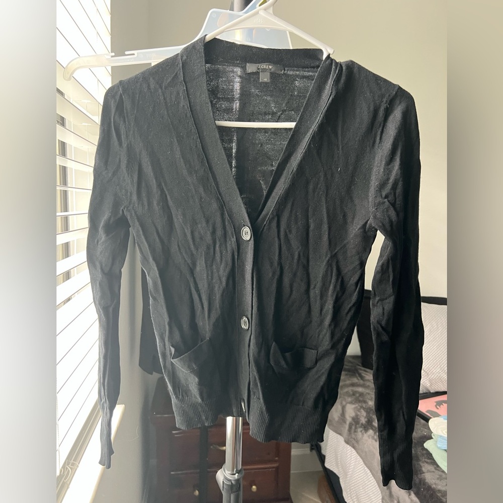 J.Crew Sweater Women's XS V-Neck Button Cardigan Merino Wool Black E0027